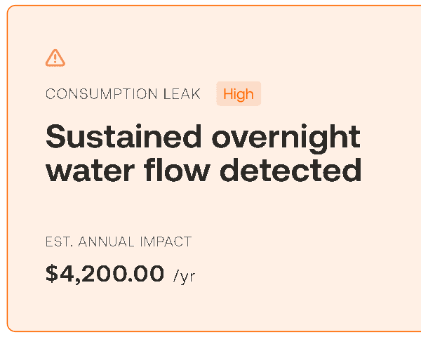 Consumption leak alert showing sustained overnight water flow