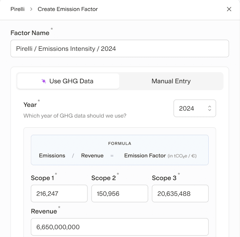 Creating a custom emission factor from a supplier's GHG data in Gravity