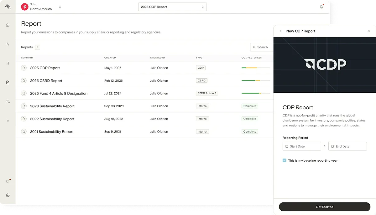 Gravity CDP reporting module showing questionnaire progress and responses