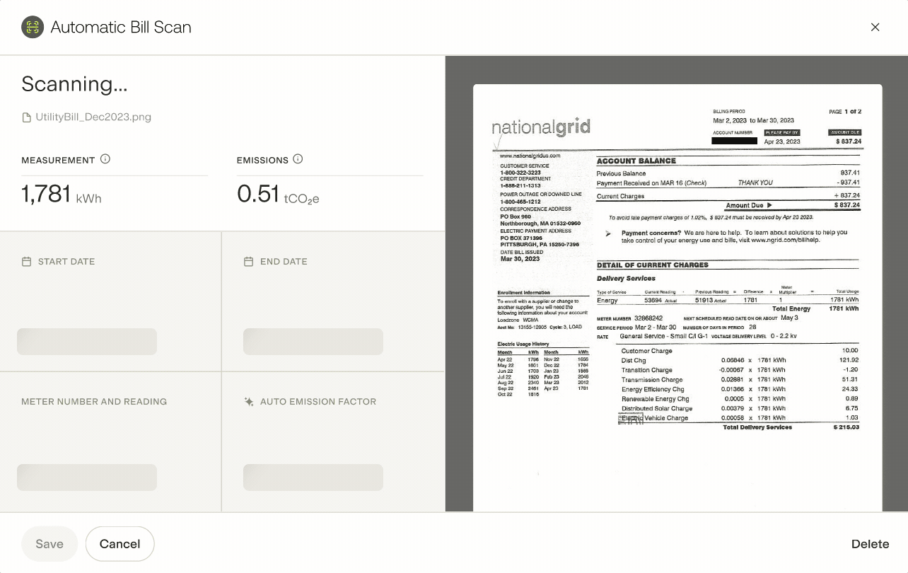 Gravity automatically scanning a utility bill
